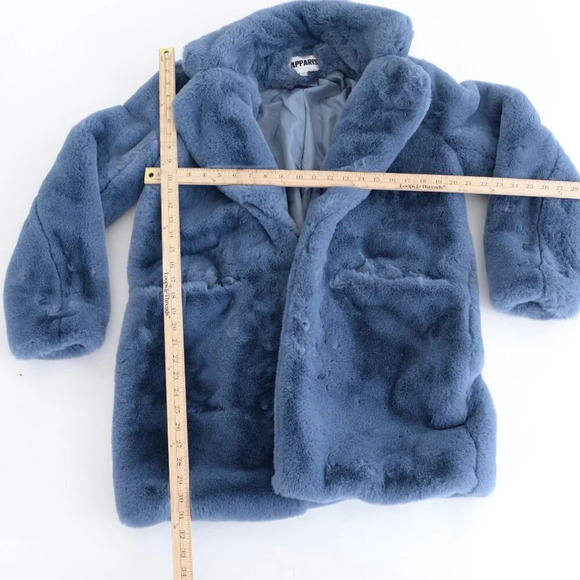APPARIS  Stella Blue-Grey Faux Fur Lapel Teddy Winter Coat Cozy Thick Jacket S - Picture 4 of 15